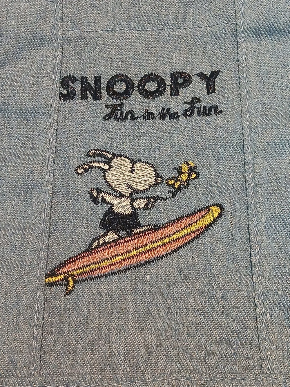 Peanuts -New Snoopy Denim Japanese Style Embroiderd Snoopys, Inside Pocket